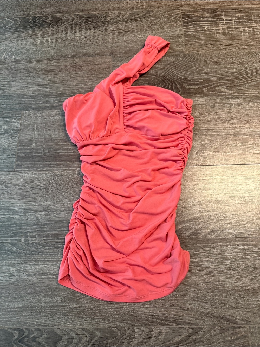 Guess Ruched One-Shoulder Tank Top — Coral Pink